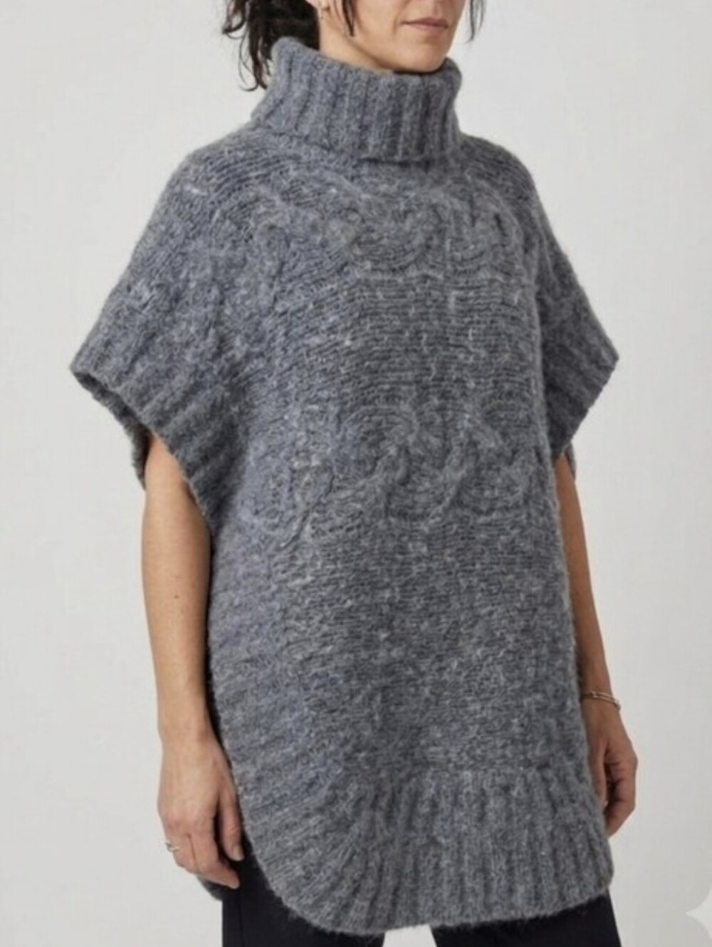 Anthropologie NUMPH Women's Gray Cable Knit Turtleneck Pullover Sweater